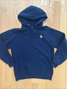 Jerzees Navy Hooded Pullover with Small Yellow Duck